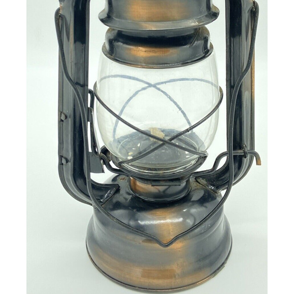 Vintage metal Oil Lantern 10" tall HM102 Copper Black Paraffin Use Only - Picture 7 of 12